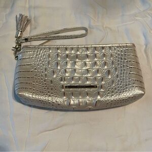 Brahmin Silver Crocodile Embossed Wristlet Clutch